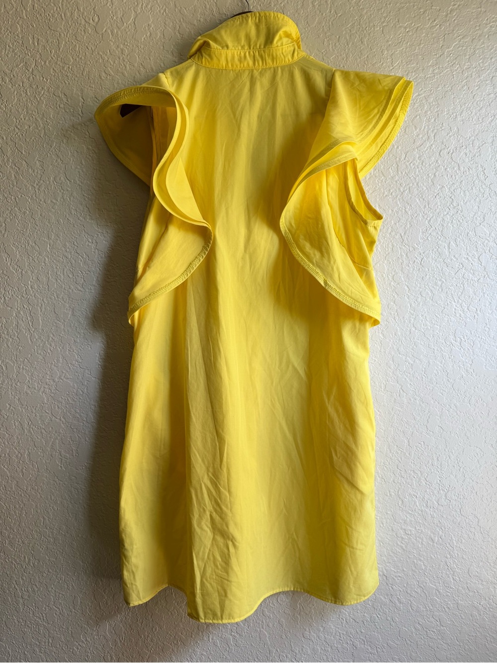 Dalin Lemon Yellow Sleeveless Shift Mini Dress with Ruffle Shoulders & Pockets - Picture 5 of 6
